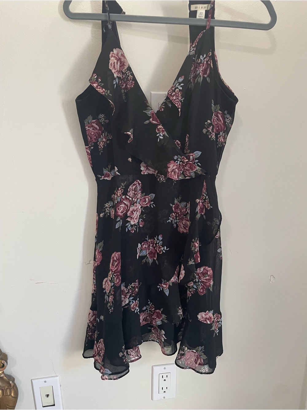 miami Black Floral Dress with Pink Accent